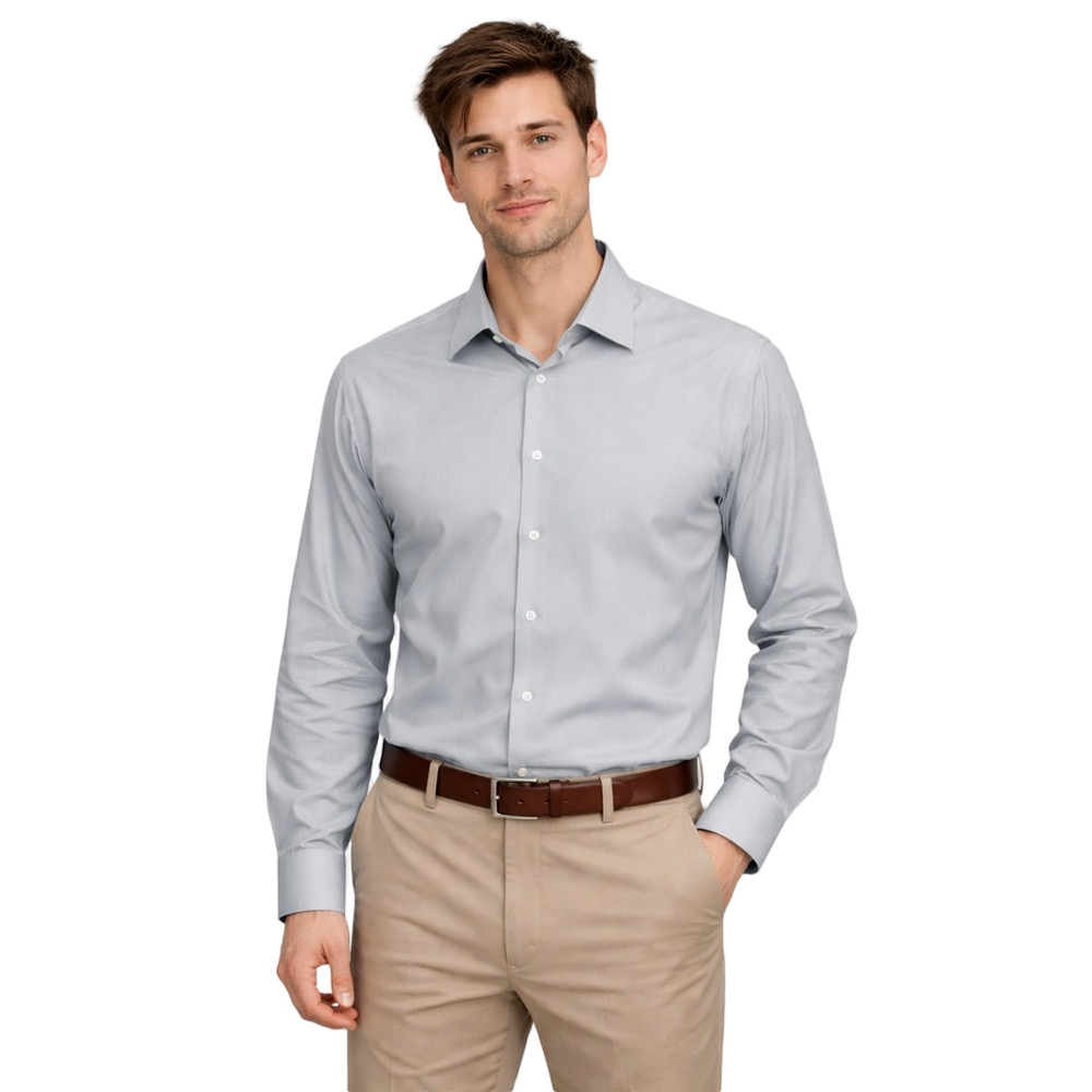 Claiborne Light Gray Casual Button Down Shirt